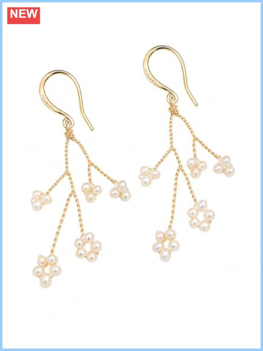 Freshwater Pearl Dangle Earrings Gold Plated Floral Branch Bridal